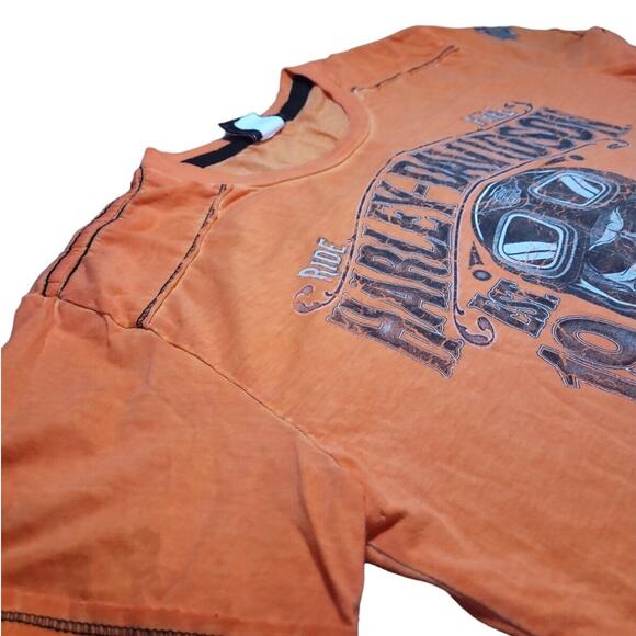 Harley-Davidson Men’s Small T-Shirt Orange Skull Palm Beach FL EUC - Picture 5 of 10